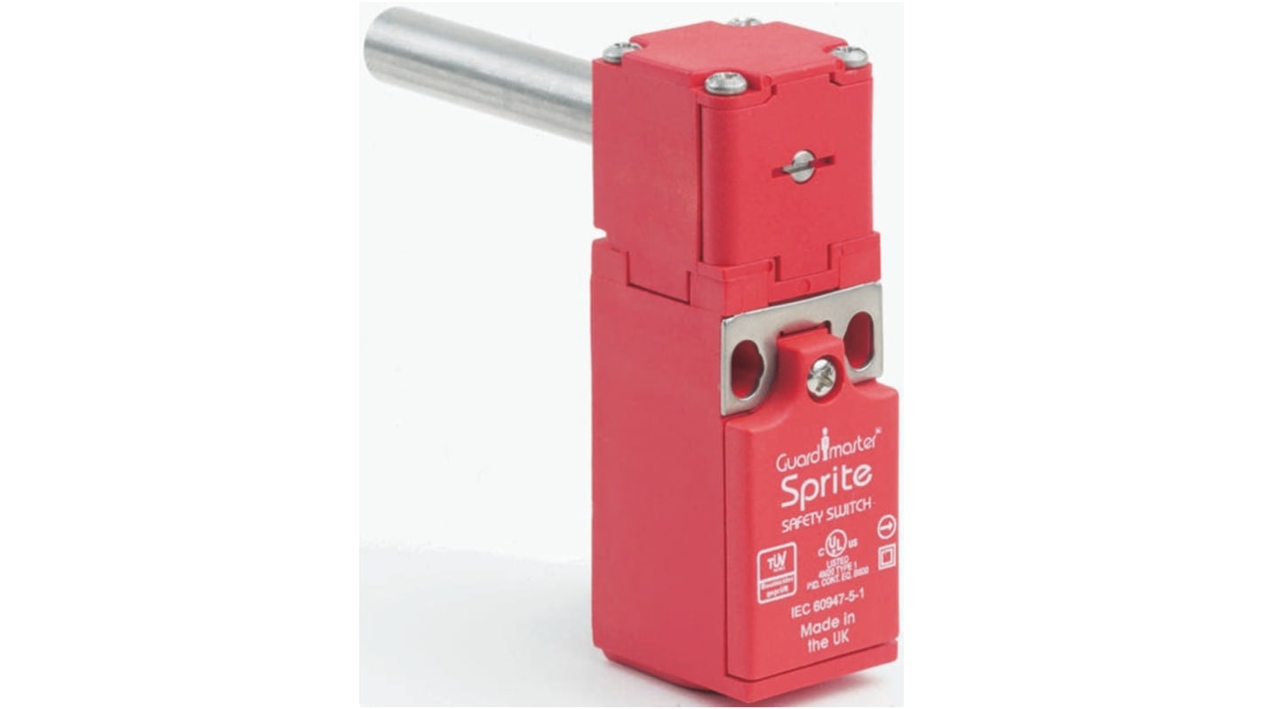 Interruttore di sicurezza a cerniera Allen Bradley Guardmaster 440H-S34010, IP67, 2 contatti NC, dimensioni 75mm x 25mm.