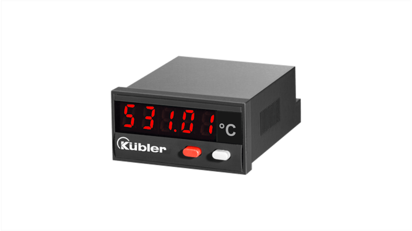 Indicatore di temperatura Kübler 6.531.012.300, dimensioni 48 x 24 mm, ingresso PT100, alimentazione 10-30 V c.c.