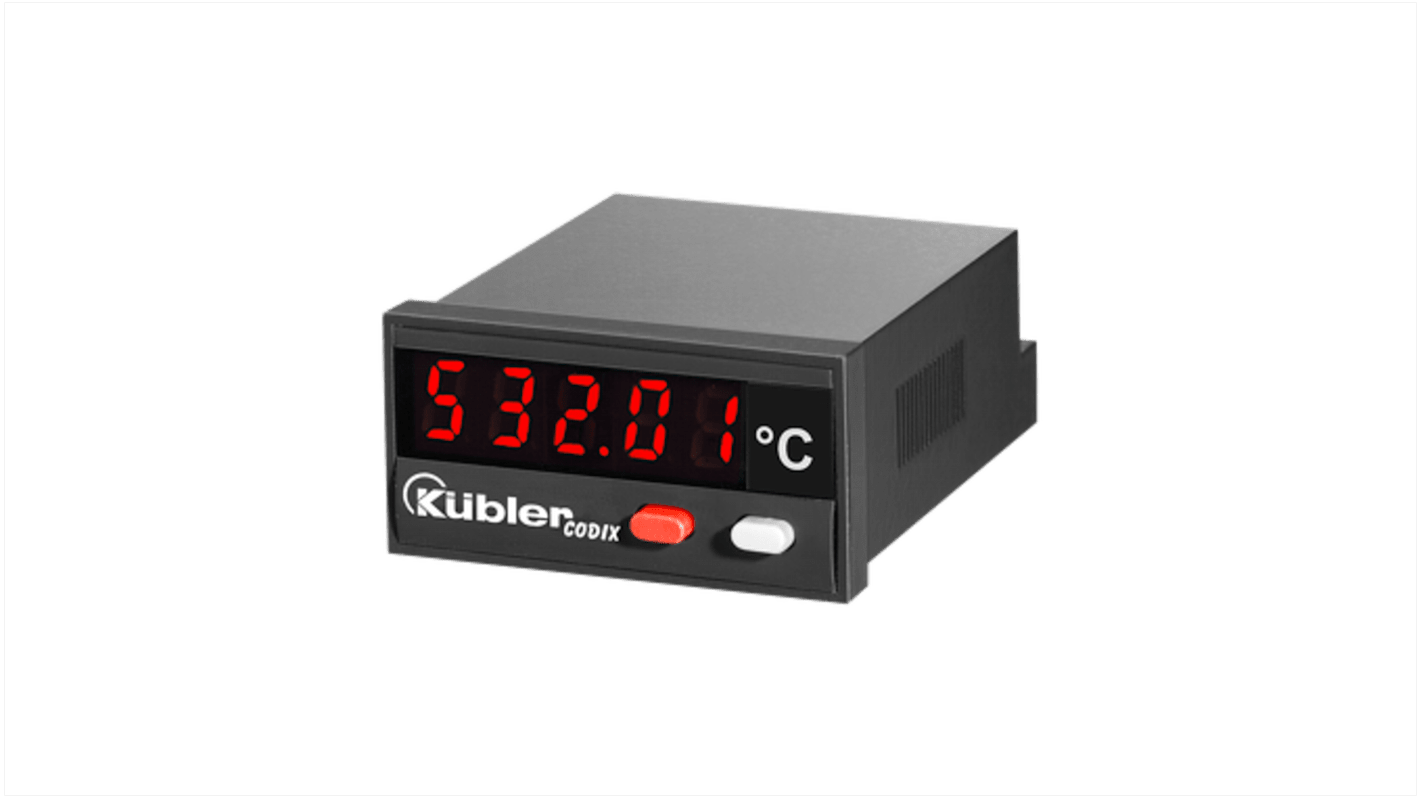 Regolatore di temperatura On/Off Kübler 6.532.012.300, alimentazione 10-30 V c.c., dimensioni 48 x 24 mm, protezione IP65.