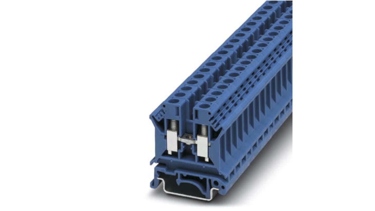 Morsettiera passante Phoenix Contact blu, livello singolo, 41A con terminali universali in poliammide per guide a 'G'. Conforme II 2 GD EEx.