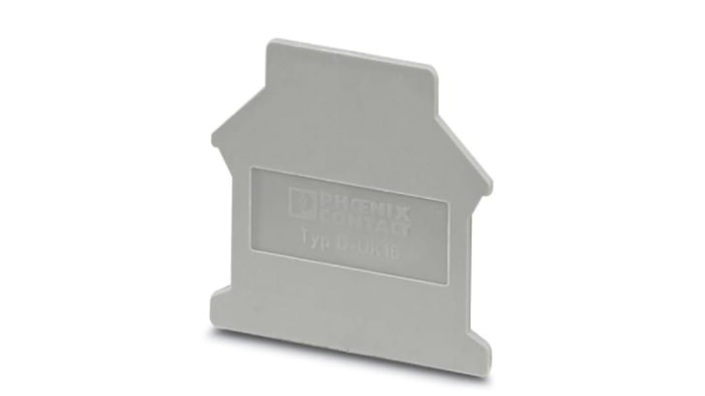 Coperchio terminale universale Phoenix Contact 3006027 in poliammide per guide a profilo 'G'. Viti per fissaggio conduttori da 2,5 a 35 mm². Colori fase, neutro e terra. Certificato KEMA 98ATEX1651U.