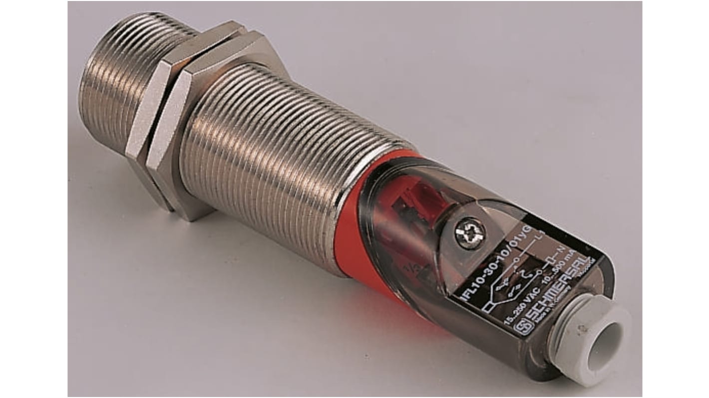 Sensore di prossimità cilindrico Schmersal IFL 10-30-10/01, M30, rilevamento 10 mm, alimentazione 15-250 V c.a., IP67.