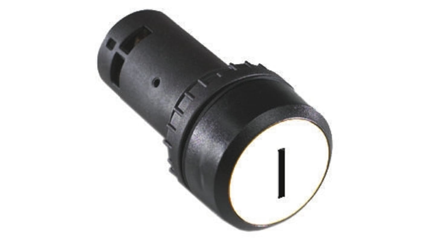 Pulsante SPST luminoso ABB, montaggio a pannello, diametro foro 22,5 mm, protezione IP69K, colore bianco, codice 1SFA619110R1015.