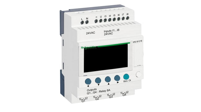 Modulo logico Schneider Electric SR2B121B Zelio Logic Smart con 8 ingressi e display LCD - Serie Zelio Logic. Ideale per automazione industriale, HVAC e illuminazione.