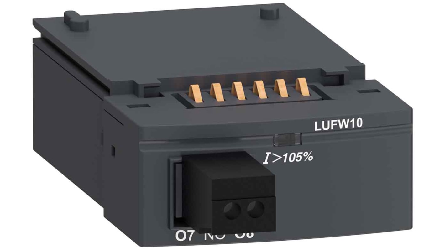 Starter motore avanzato Schneider Electric LUFW10, larghezza 45mm, corrente fino a 32A, con protezione sovraccarico e segnalazione LED.