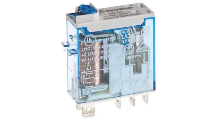 Finder 46.61.8.012.0040, relè di potenza SPDT 12V, corrente 25A, dimensioni 32,8 x 29 x 12,4 mm, attacco rapido.