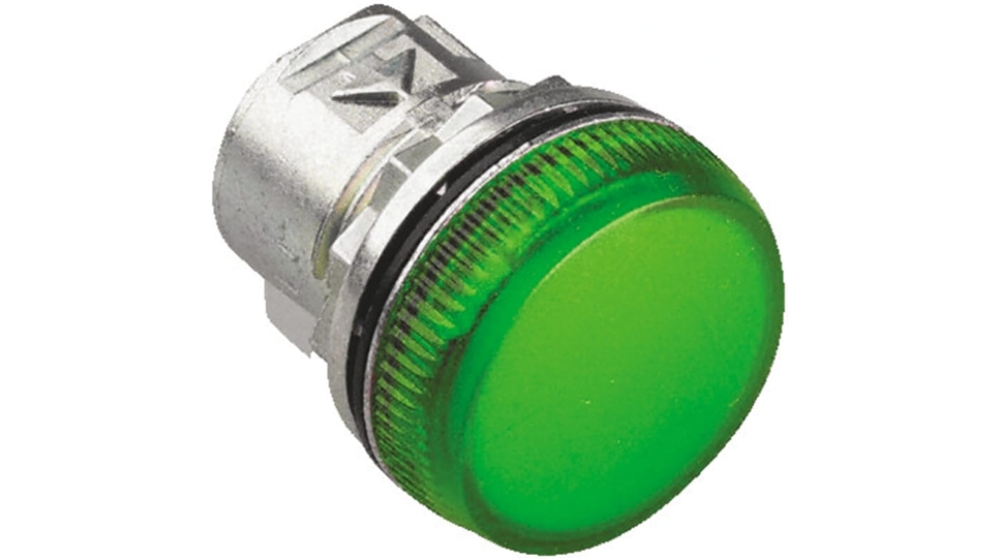 Spia luminosa a LED Allen Bradley 800FM-P3 con lenti in nylon, colore verde, design a basso profilo e protezione IP66.