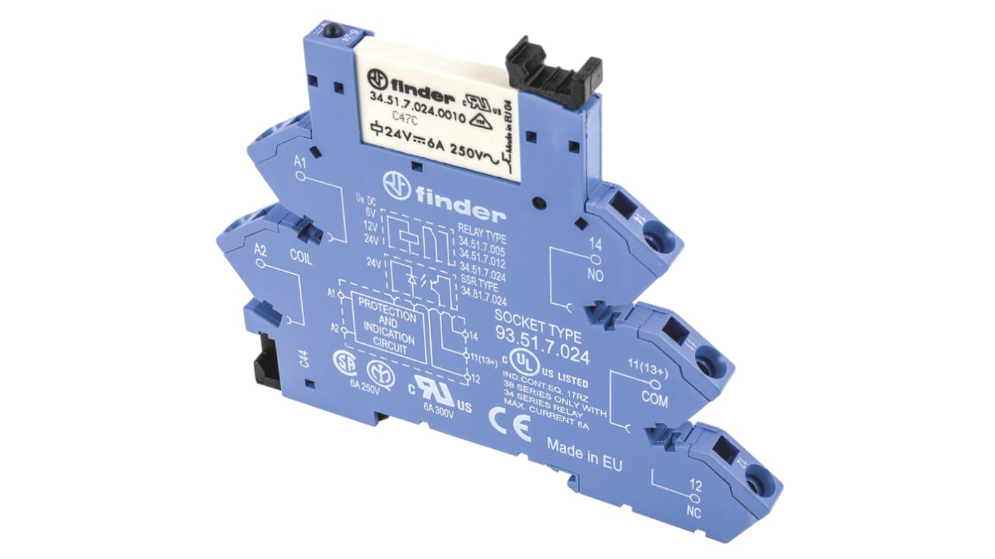 Finder 38.81.0.240.8240, relè d'interfaccia SPST per guida DIN, 230V, dimensioni 87.9 x 6.2 x 75.6mm.