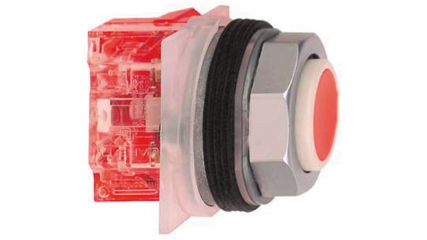 Pulsante SPST Schneider Electric 9001KR3UH5, montaggio a pannello, IP66, contatto 1 NO, diametro 30 mm, finitura metallica.