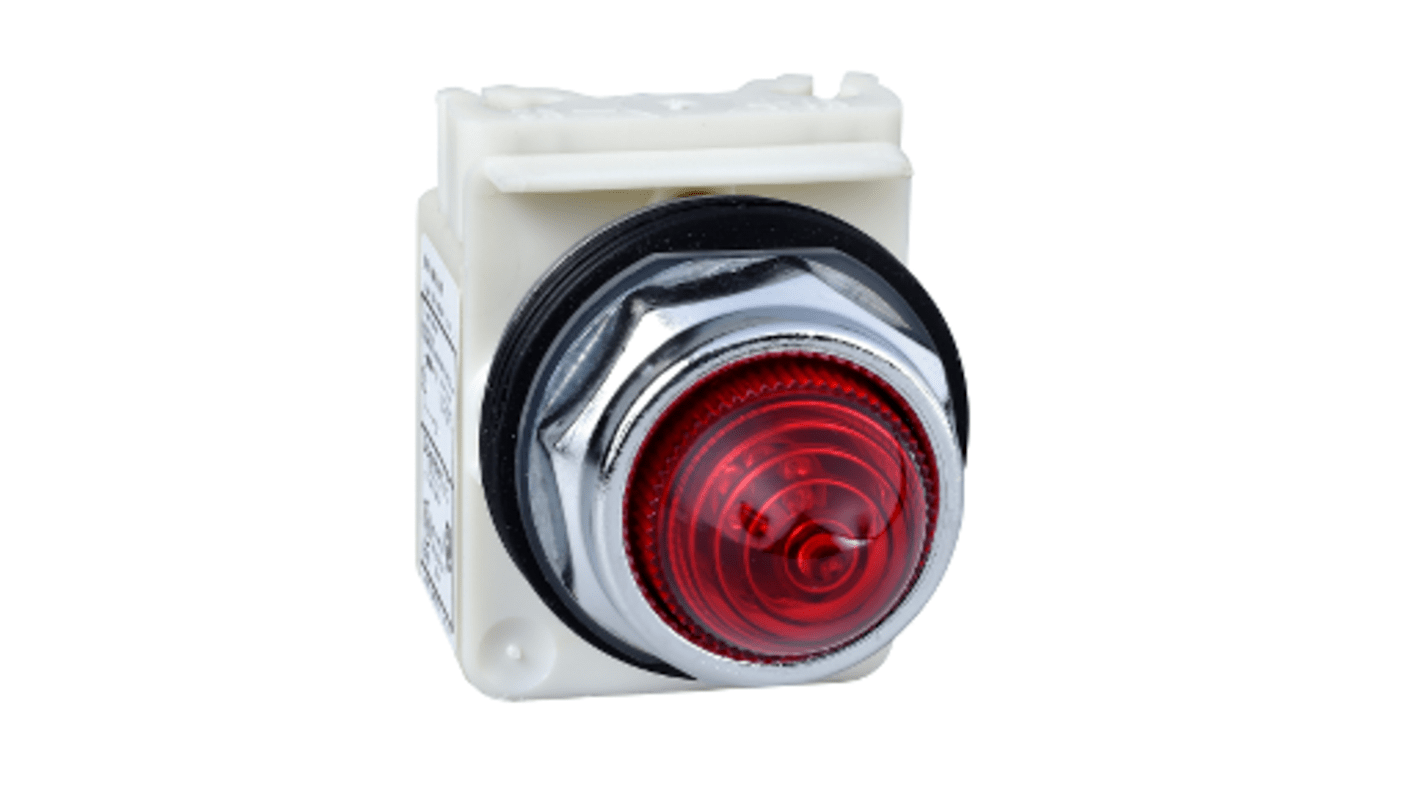 Spia LED rotonda rossa Schneider Electric, foro 30mm, montaggio BA9s, tensione 24/120 V, grado di protezione IP66.