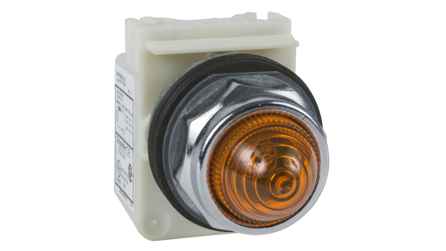 Spia LED arancione Schneider Electric, foro 30mm, protezione IP66, tensione 230V, montaggio a vite.