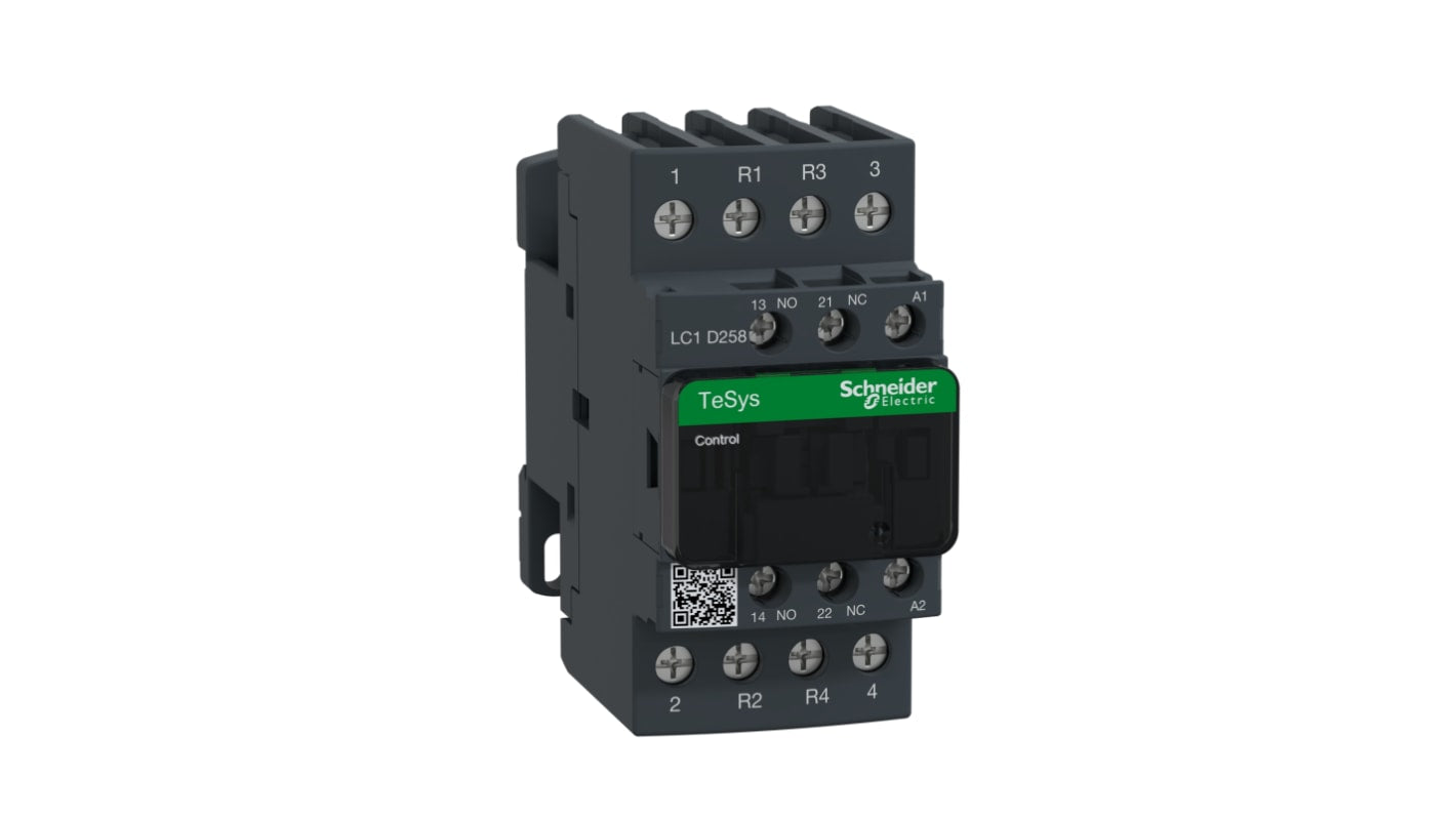 Contattore Schneider Electric LC1D258E7 4 poli 690V CA TeSys Serie 40A 48V CA per circuiti industriali: affidabile, sicuro, montaggio salvaspazio.