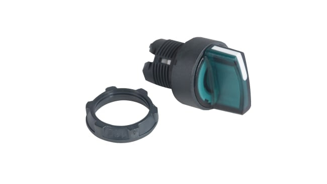 Testa selettore verde Schneider Electric ZB5AK1233 per controlli industriali, montaggio a pannello Ø 22mm - Harmony XB5. IP69K, resistente agli urti.