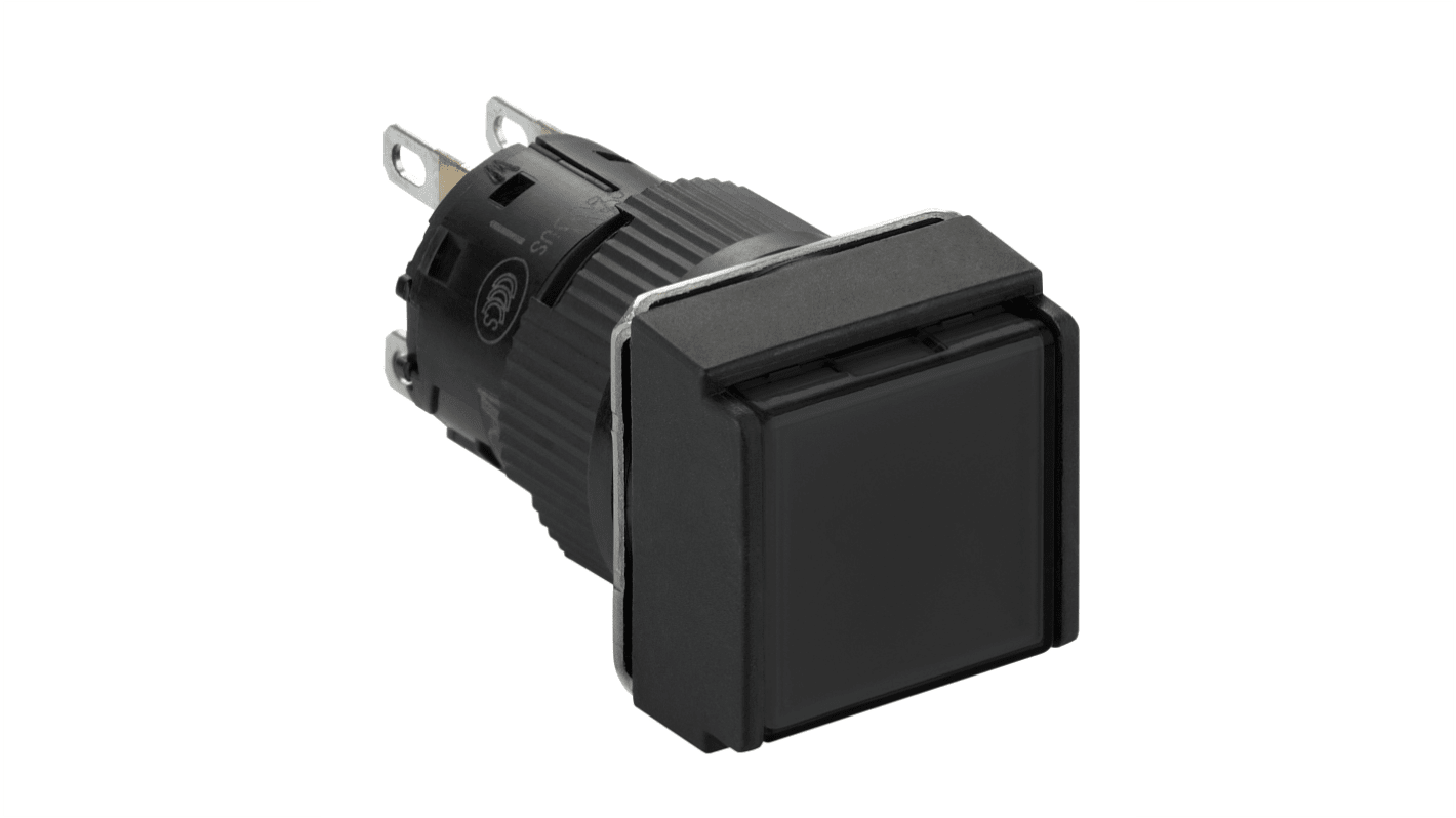 Pulsante SPDT Schneider Electric XB6ECA21P, montaggio a pannello, testa quadrata nera, protezione IP65, diametro foratura 16 mm.