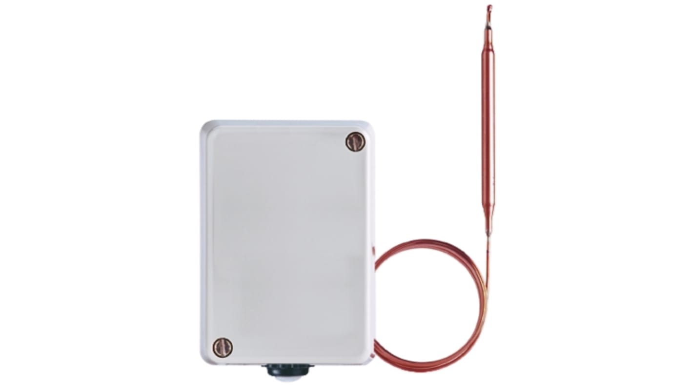 Termostato capillare Jumo, serie ATHf-2, con sonda da 2 metri, contatto SPST, montaggio superficiale, temperatura da +20°C a +150°C.