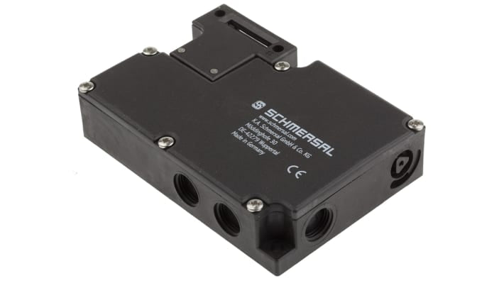 Schmersal AZM 161SK-12/12RK-024, interruttore di interblocco a solenoide 24V, 4NC/2NO, grado di protezione IP67, dimensioni 30x130x90mm.