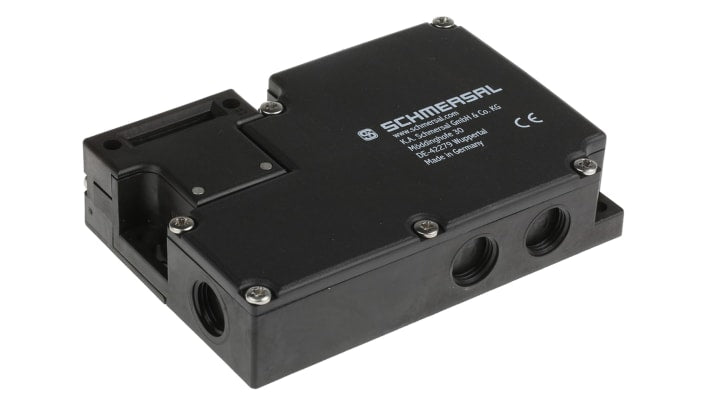 Interruttore di interblocco a solenoide Schmersal AZM 161, 24V, 4NC/2NO, IP67, dimensioni 90x30x130mm, per applicazioni industriali.