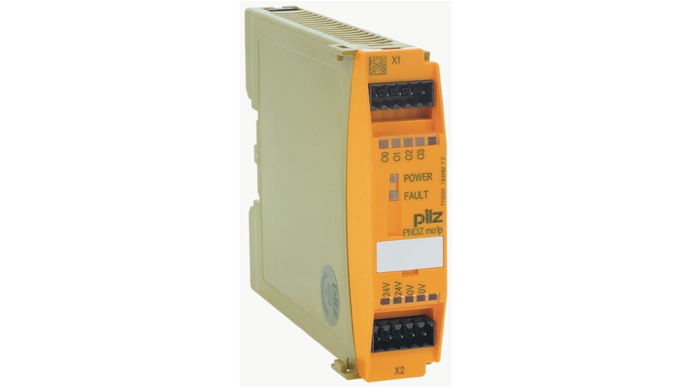 Modulo d'uscita Pilz 773510 PNOZmulti, 24 V c.c., 5 uscite sicure, montaggio su guida DIN, dimensioni 94 x 22,5 x 121 mm.