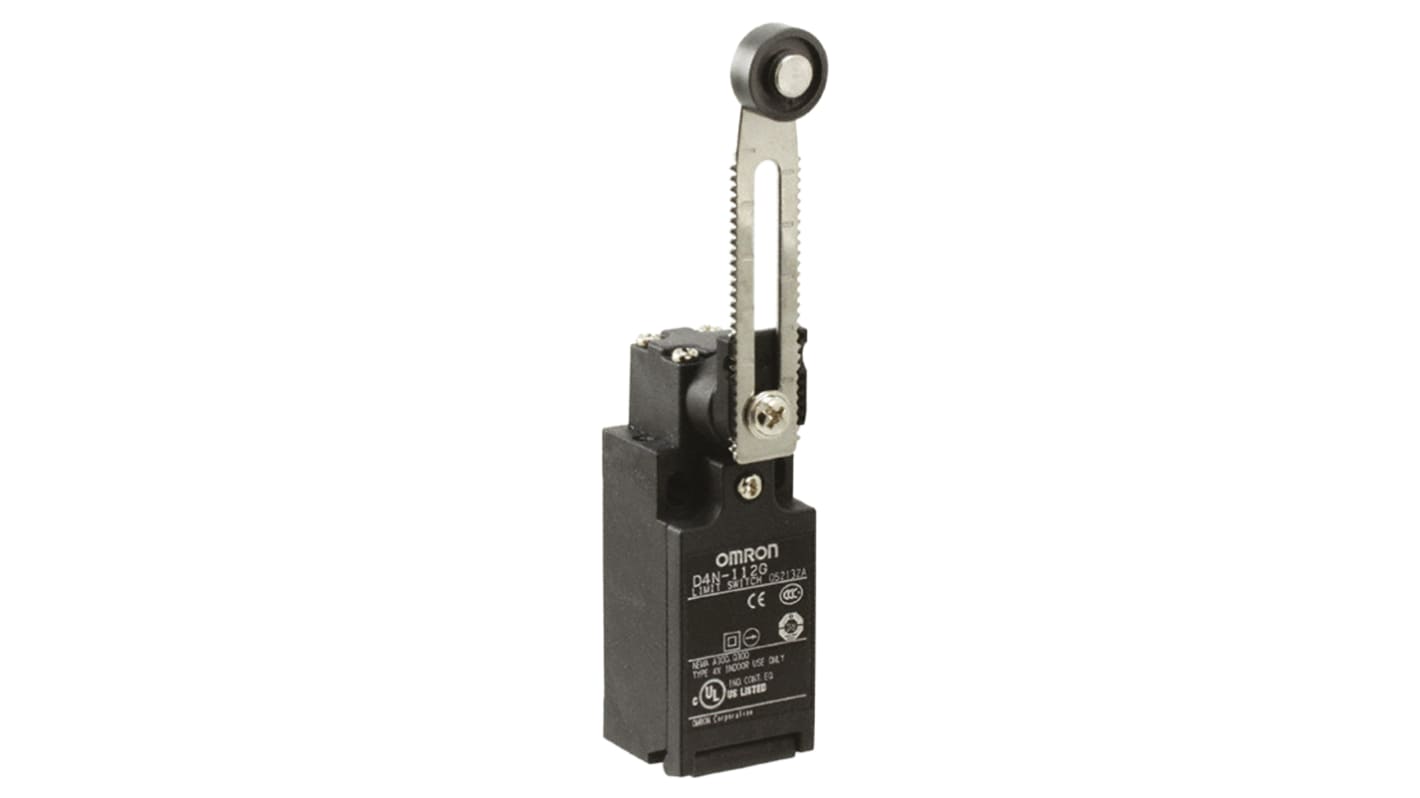Omron D4N4A2G, interruttore di fine corsa miniaturizzato con attuatore a rullo, configurazione DPST, dimensioni 64x45x31 mm.