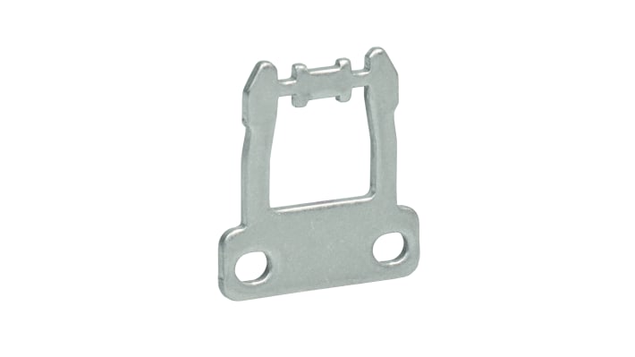 Attuatore Schmersal AZ 17/170-B1 in acciaio inox, progettato per interruttori di sicurezza, con viti antimanomissione e fori per installazione rapida.