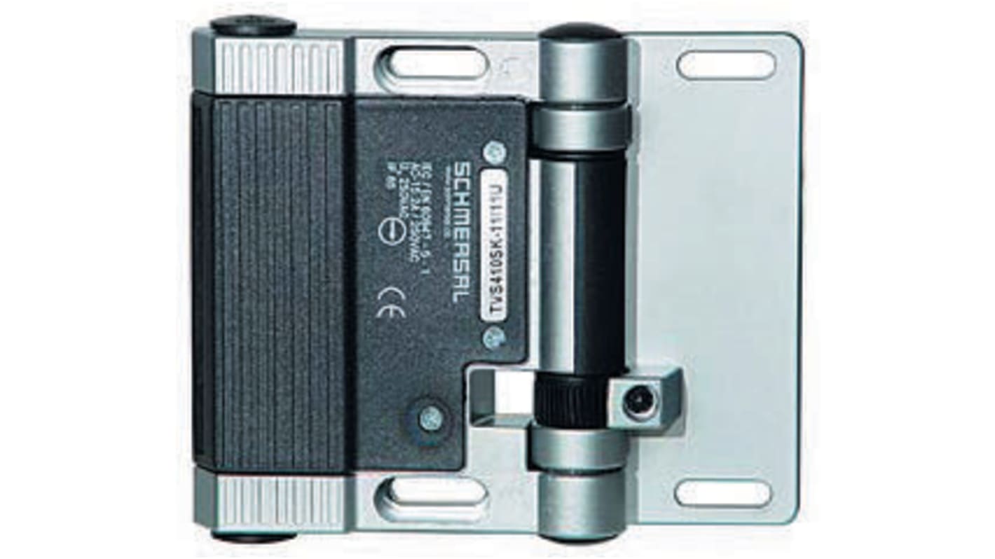 Interruttore di sicurezza a cerniera Schmersal TVS 410, 2NA/NC, angolo di apertura 180°, armadietto metallico IP65, montaggio interno ed esterno.