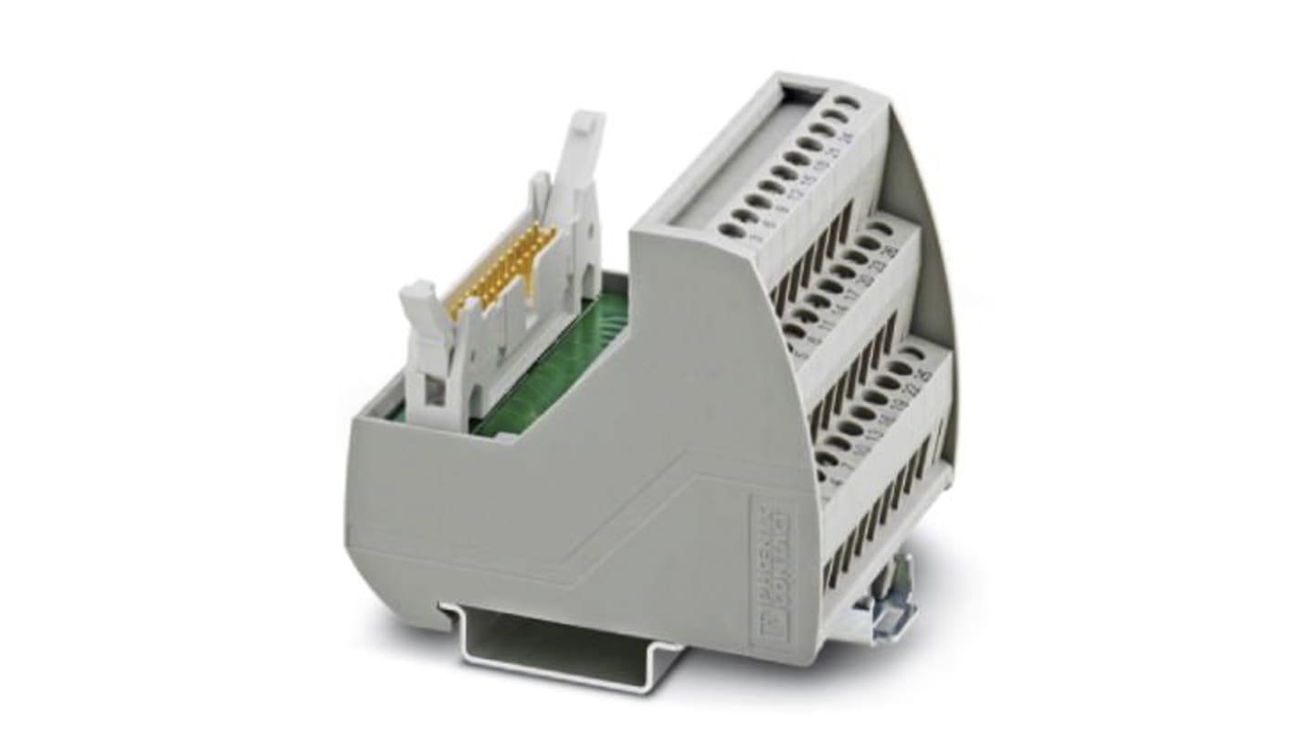 Modulo di interfaccia D-sub Phoenix Contact VIP-3/SC/FLK26, 26 poli, 60V c.a./c.c. per montaggio su guida DIN - Codice costruttore 2315052. Conforme a standard IEC 60603-13.