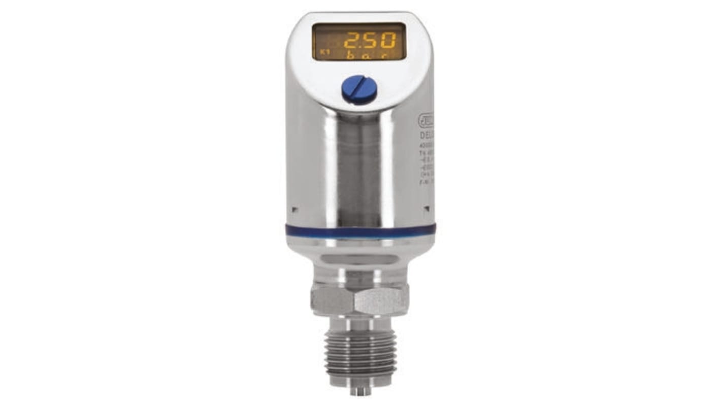 Sensore di pressione assoluta Jumo 405052/000, alloggiamento in acciaio inox, uscita analogica 4-20 mA, IP67, max 10 bar.