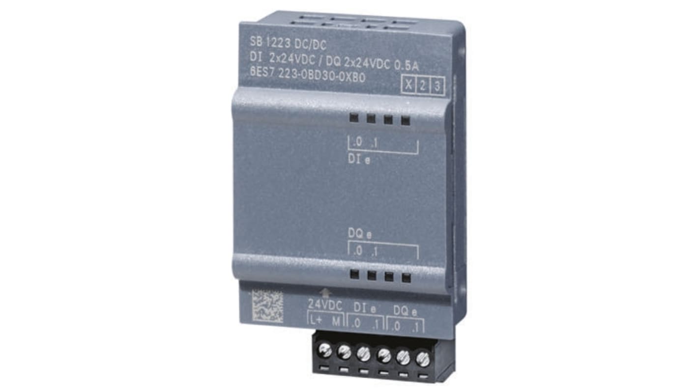 Modulo di espansione PLC digitale Siemens 6ES7221-3AD30-0XB0 per serie S7-1200, 4 ingressi digitali, 5V CC. Dimensioni 62x38x21mm, indicatori LED, efficiente e affidabile.