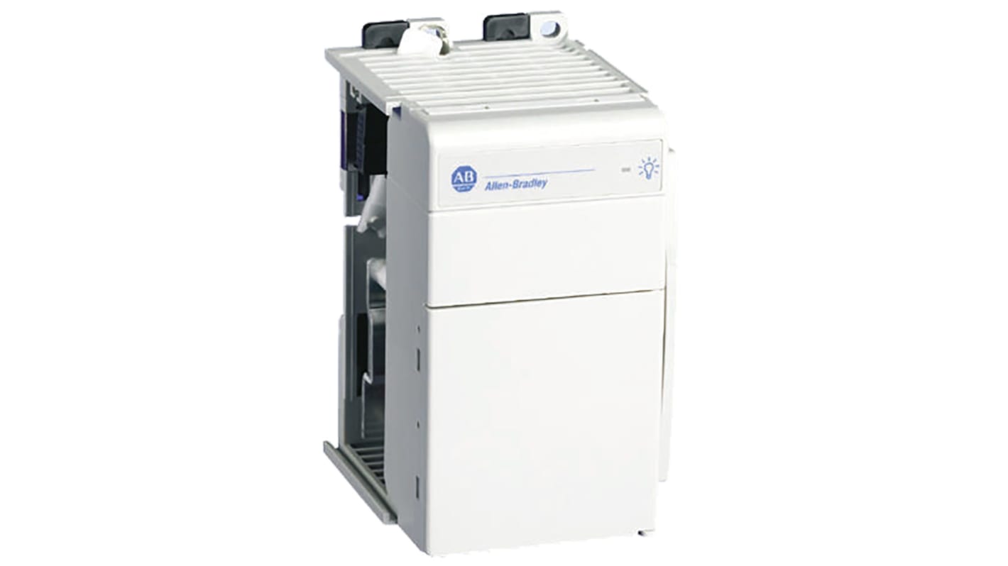 Allen Bradley 1769-PB4, alimentatore PLC 5V e 24V, corrente 4 A, dimensioni 70 x 118 x 87 mm, supporta 16 moduli I/O.