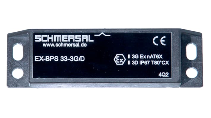 Interruttore di sicurezza senza contatto Schmersal EX-BPS 33-3G/D, corpo in plastica, grado di protezione IP67, dimensioni 13mm x 88mm x 25mm.