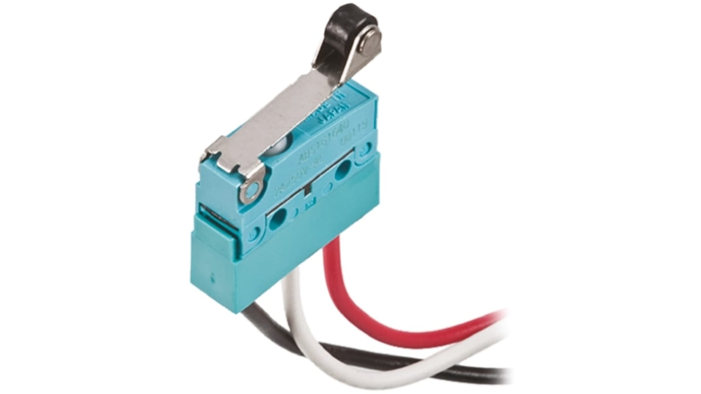 Microinterruttore Panasonic SP-CO pre-cablato IP67, dimensioni 19,8 x 11,1 x 6,4 mm, forza di azionamento 0,39 N.