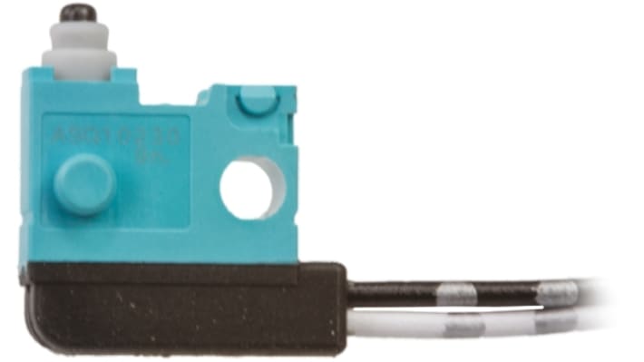Microinterruttore SPST pre-cablato Panasonic ASQ10230, grado di protezione IP67, funzionamento silenzioso, escursione 2,5 mm.