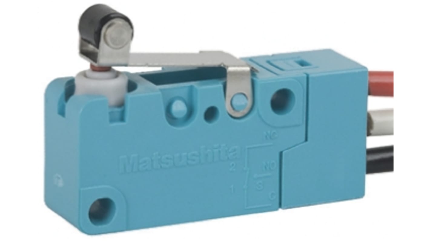 Microinterruttore Panasonic ABV1615403R SP-CO pre-cablato, protezione IP67, corrente nominale 3 A, temperatura operativa -40/+85 °C.