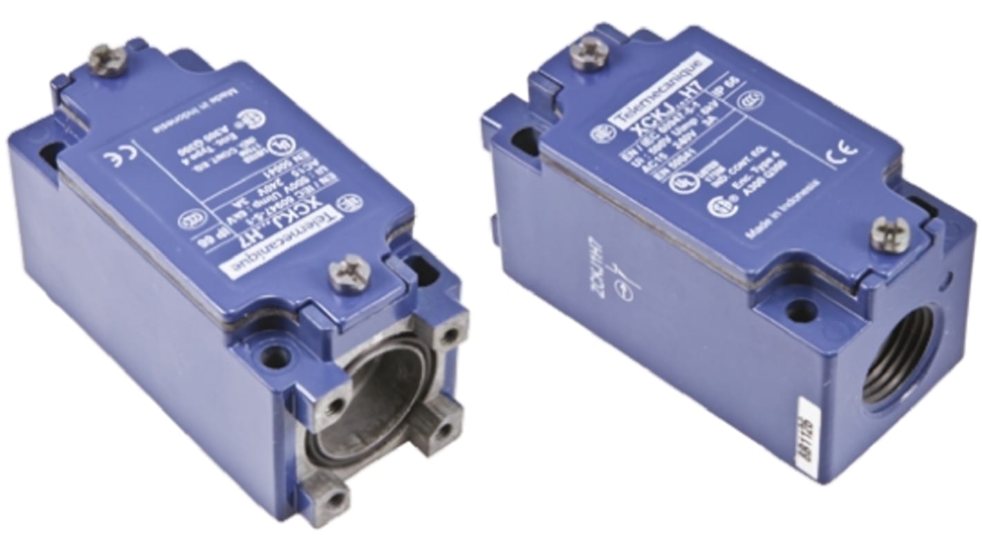 Interruttore di fine corsa Telemecanique Sensors ZCKJ1H7, contatti NO/NC, corpo metallico, protezione IP65, dimensioni 77mm x 40mm x 44mm.