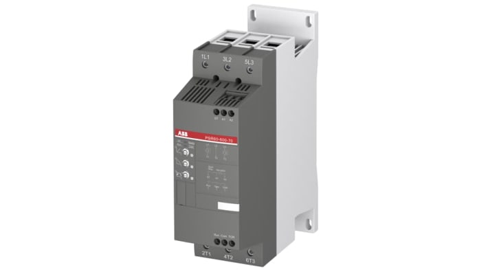 ABB 1SFA896112R7000, avviatore soft-start 3 fasi, 30 kW, 600 V, montaggio su guida DIN, dimensioni 220x180x70 mm.