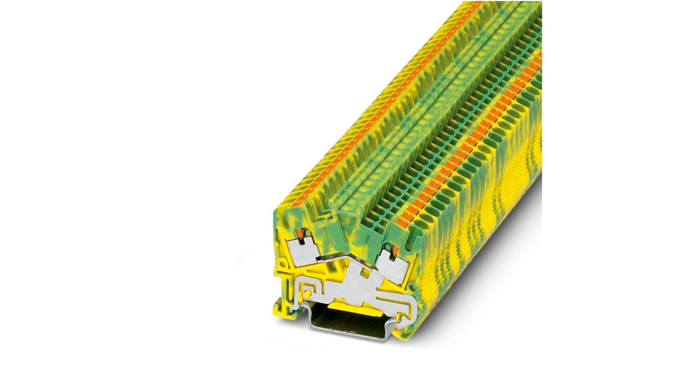 Morsettiera di terra Phoenix Contact PTS 2.5-PE, 2 vie, colore verde/giallo, dimensioni 49x5.2x50.5 mm, terminazione a inserzione.