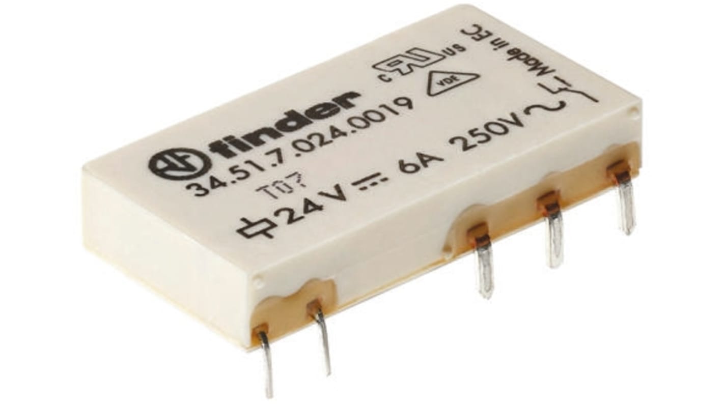 Finder 34.51.7.012.0019, relè di potenza ultrasottile SPDT 12V cc, montaggio su PCB, corrente 6A, isolamento 6 kV.
