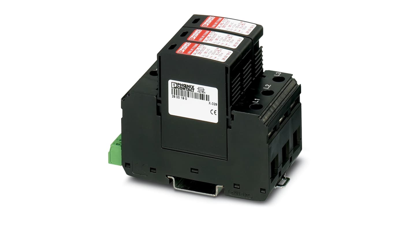 Phoenix Contact, protezione da sovracorrente 3 fasi, 250V, 50kA, montaggio su guida DIN, dimensioni 99 x 53.4 x 77.5 mm.
