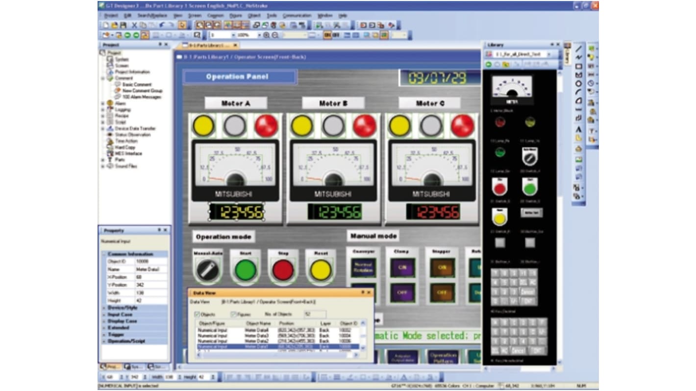 Mitsubishi Electric GT Works3 V01-2L0C-E, software PLC per HMI GOT, progettazione semplificata e supporto multilingue.