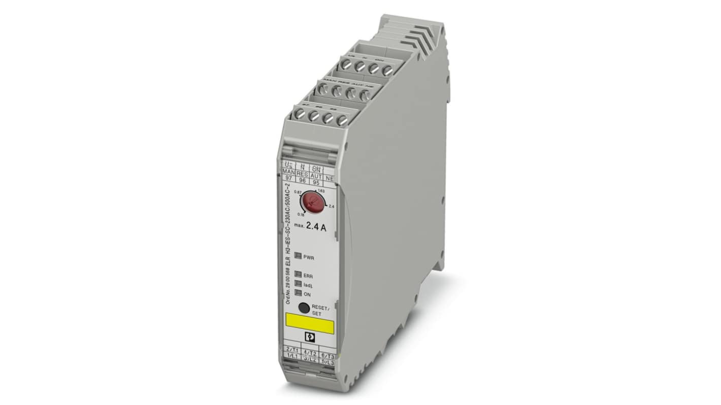 Starter per motore ibrido Phoenix Contact 2900568, potenza 1 kW, montaggio su guida DIN, dimensioni 106.6 x 22.5 x 113.7 mm, approvato ATEX.