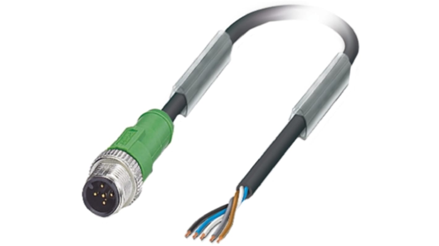 Connettore maschio M12 con estremità conduttore libera, lunghezza 5m - Phoenix Contact 1669783. Robusto e impermeabile per automazione industriale, protezione IP65/IP68/IP69K.