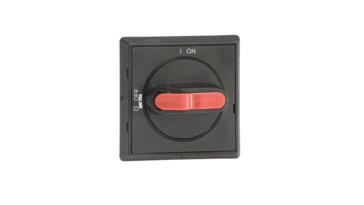 Manopola rotante ABB per interruttori automatici Serie OT, dimensioni 65 x 65 x 48 mm, colore nero, grado di protezione IP65.
