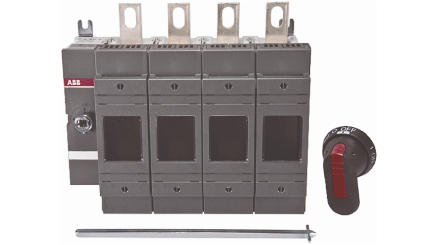 Sezionatore portafusibili ABB, 4 poli, corrente 250A, montaggio su guida DIN, grado di protezione IP20/IP65. Codice 1SCA022750R7800.