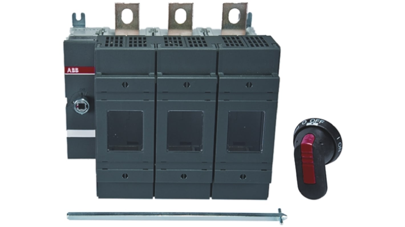 Sezionatore portafusibili ABB OS250B03P, 3 poli, corrente massima 250A, montaggio su guida DIN, grado di protezione IP20.