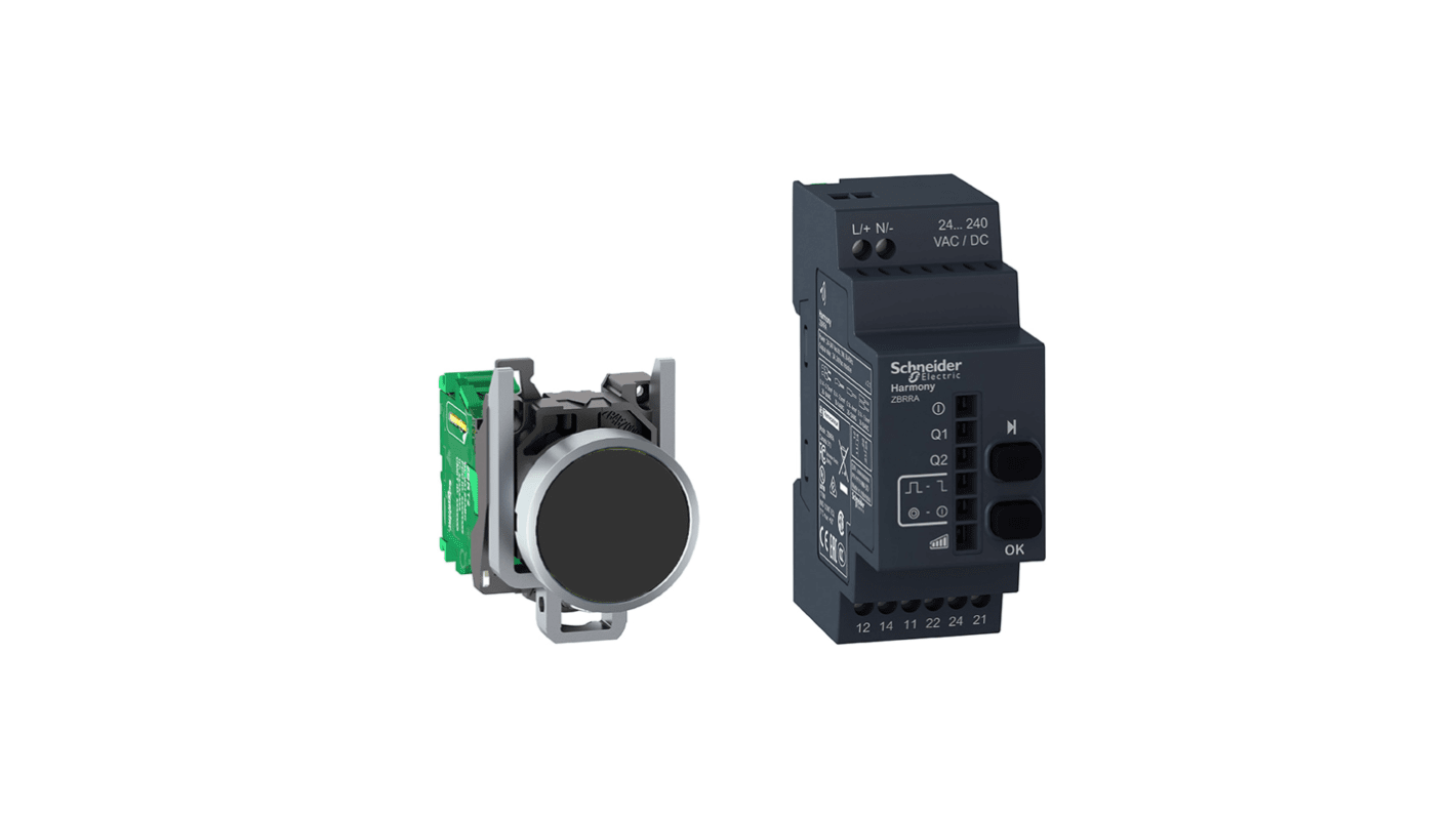 Pulsante montaggio a pannello Schneider Electric XB4RFA02, diametro foratura 22 mm, design robusto, installazione rapida.