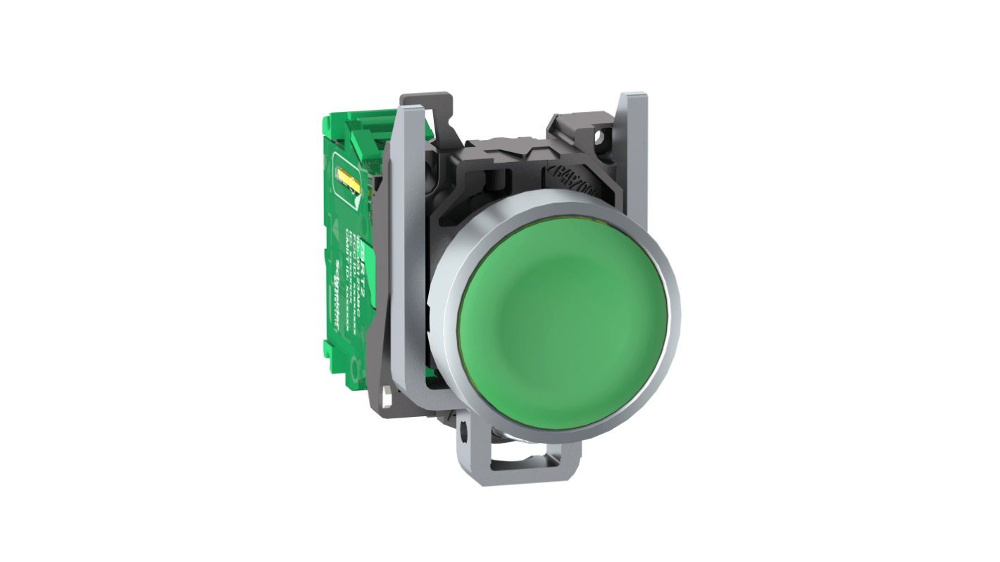 Interruttore a pulsante rotondo Schneider Electric ZB4RTA3, verde e rosso, in metallo, operante da -40 a +70 °C.