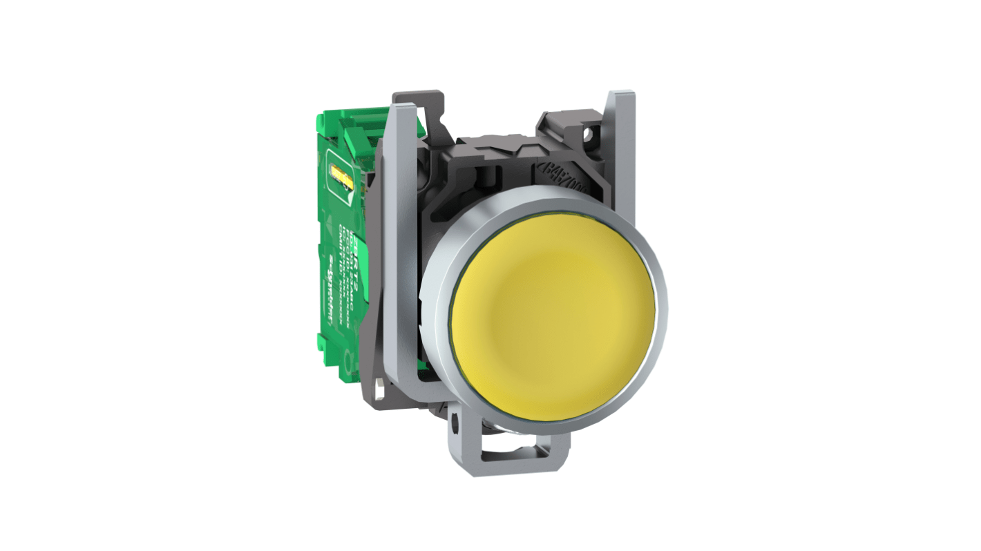 Interruttore a pulsante rotondo Schneider Electric ZB4RTA5, giallo, metallo, operatività da -40 a 70 °C.