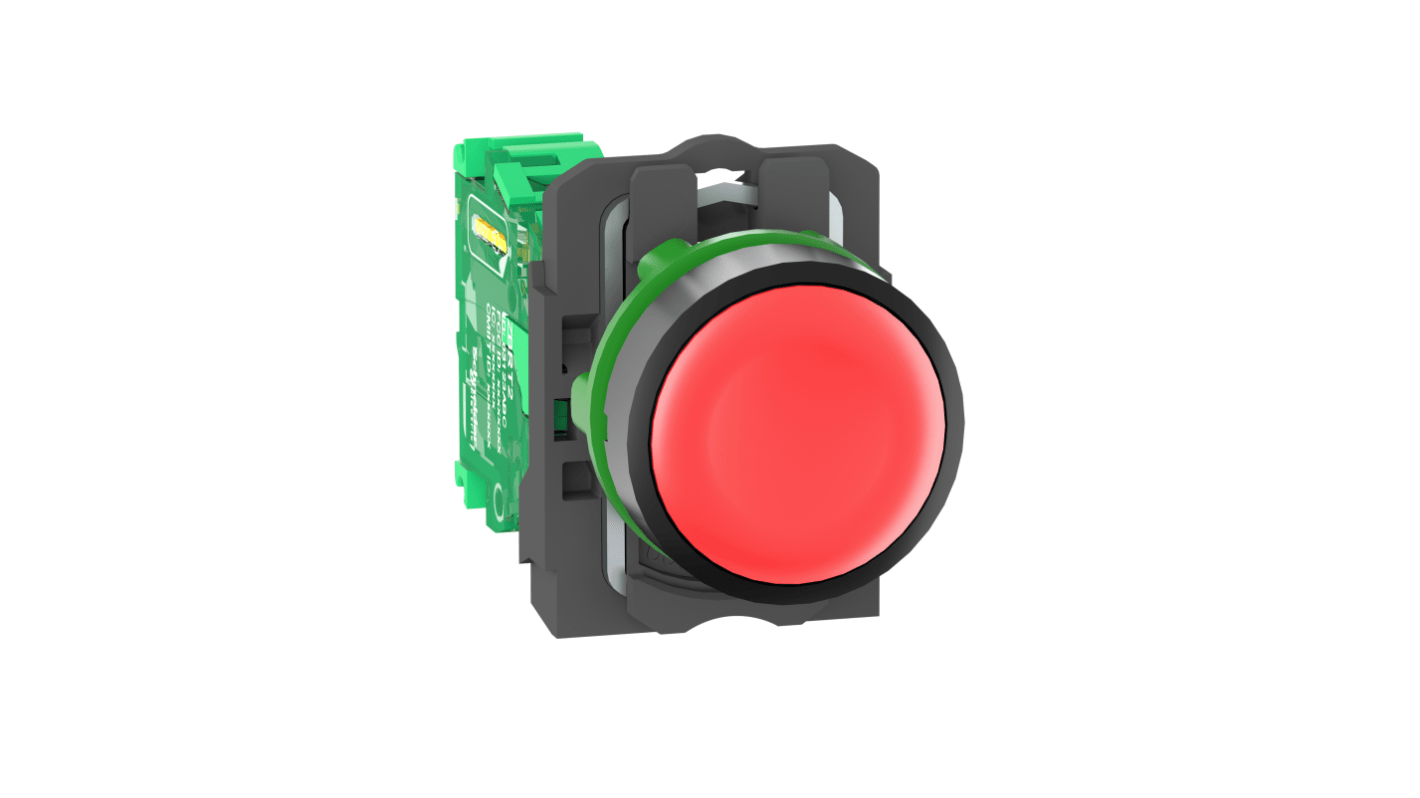 Interruttore di comando radio Schneider Electric ZB5RTA4, pulsante rotondo rosso, diametro forature 22mm, operatività da -40 a 70°C.