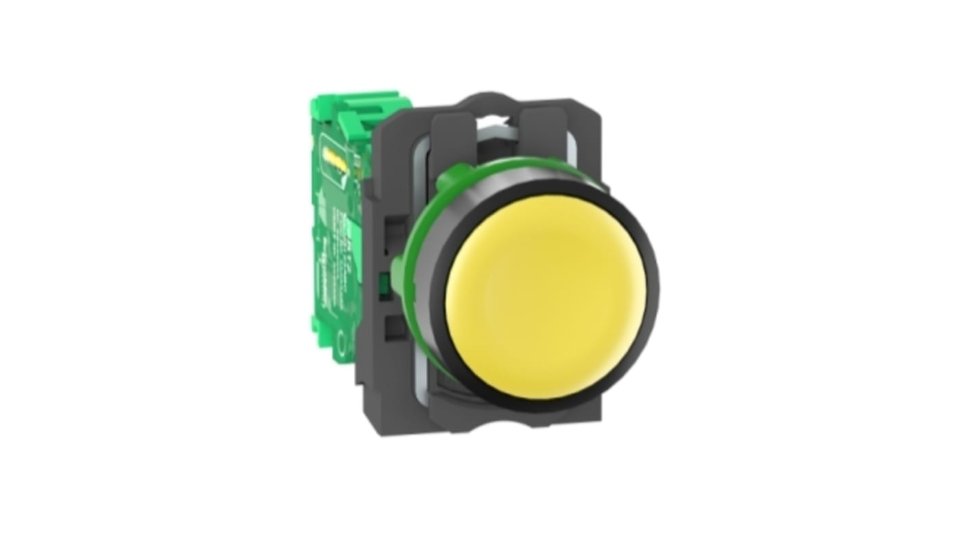 Interruttore di comando radio Schneider Electric ZB5RTA5, pulsante giallo rotondo, diametro foratura 22mm, operatività -40/+70°C.
