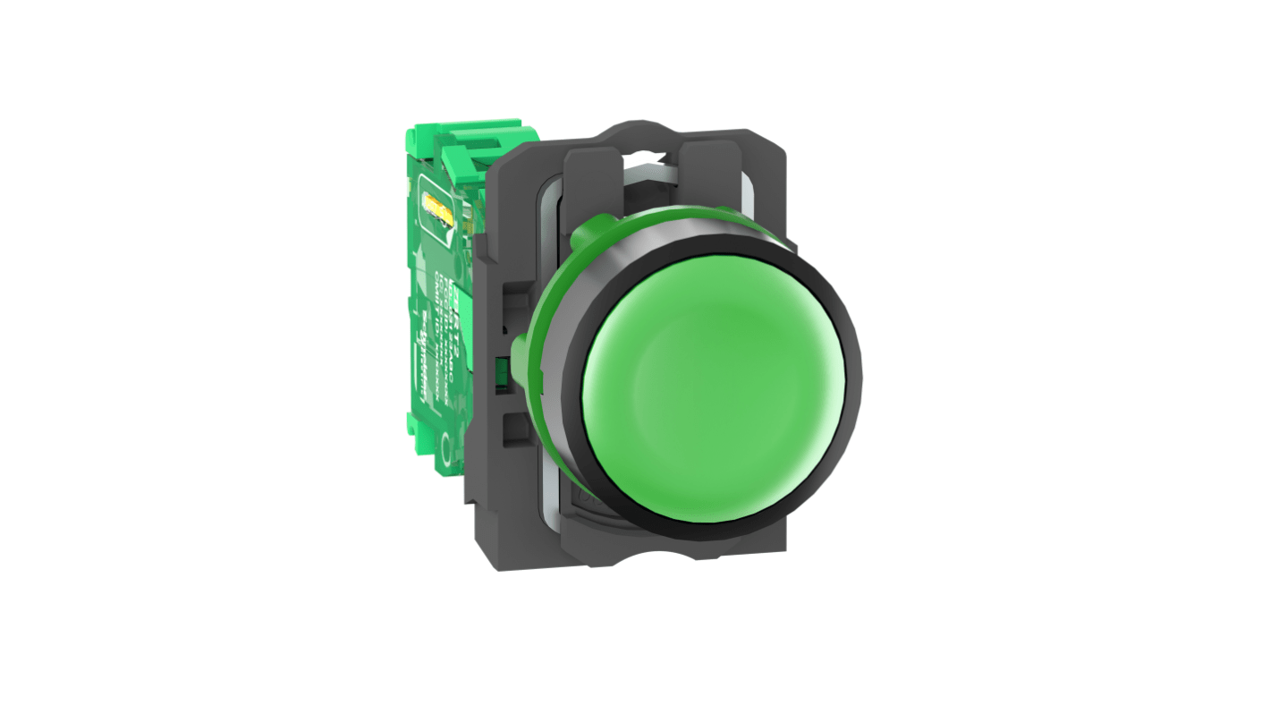 Interruttore di comando radio luminoso Schneider Electric, serie Harmony XB5, pulsante verde rotondo, IP66/IP67/IP69K.